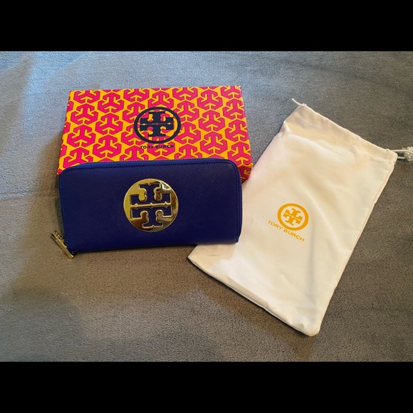 Royal Blue and Gold Tory Burch Wallet - Picture 1 of 8